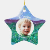 Gepersonaliseerde Jongen Kerstmis Dinosaurus Foto  Keramisch Ornament (Voorkant)