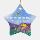 Gepersonaliseerde Jongen Kerstmis Dinosaurus Foto  Keramisch Ornament (Achterkant)