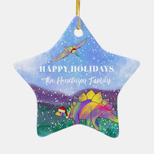 Gepersonaliseerde Jongen Kerstmis Dinosaurus Foto  Keramisch Ornament (Achterkant)