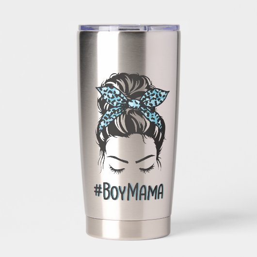 Gepersonaliseerde jongen mama messy bun jongen mam geïsoleerde drinkbeker (Voorkant)