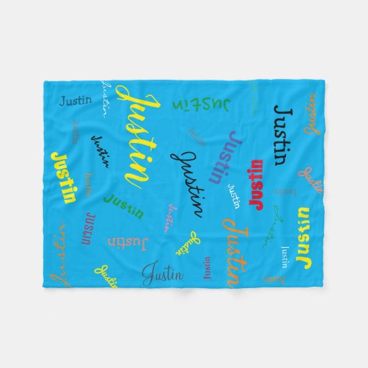 Gepersonaliseerde jongen Naam Monogram Blue Cute Fleece Deken (Voorkant (Horizontaal))