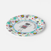 Gepersonaliseerde jongen's Birthday Robot Papieren Bordje (Gekanteld)