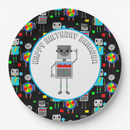 Gepersonaliseerde jongen's Birthday Robot Papieren Bordje