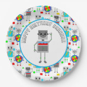 Gepersonaliseerde jongen's Birthday Robot Papieren Bordje (Voorkant)