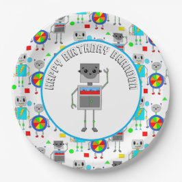 Gepersonaliseerde jongen's Birthday Robot Papieren Bordje