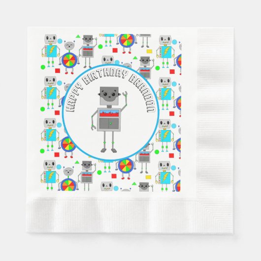 Gepersonaliseerde jongen's Birthday Robot Servet (Voorkant)