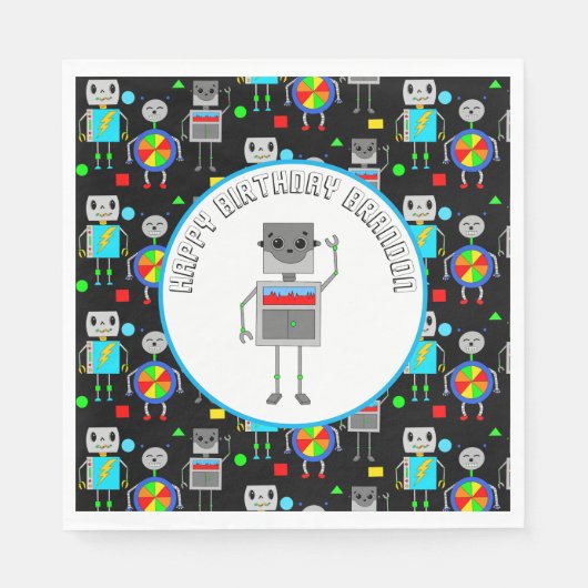 Gepersonaliseerde jongen's Birthday Robot Servet (Voorkant)