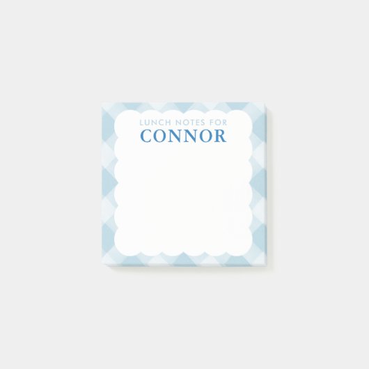 Gepersonaliseerde JONGENS Blue Gingham Check Lunch Post-it® Notes (Voorkant)