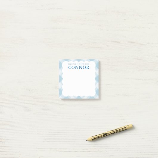 Gepersonaliseerde JONGENS Blue Gingham Check Lunch Post-it® Notes (Op bureau)