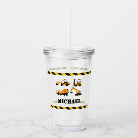 Gepersonaliseerde Jongens Bouw Digger Tumbler Acryl Drinkbeker (Voorkant)