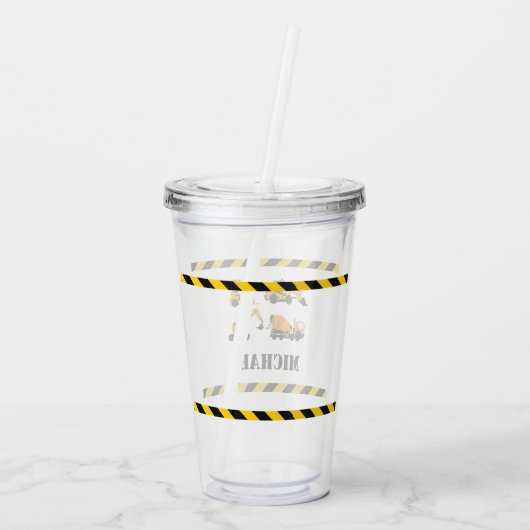 Gepersonaliseerde Jongens Bouw Digger Tumbler Acryl Drinkbeker (Achterkant)