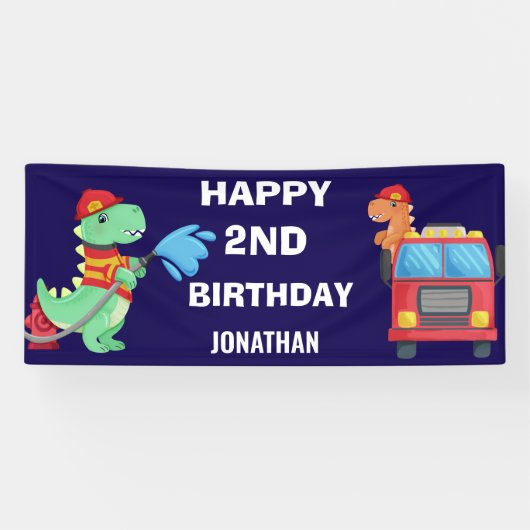 Gepersonaliseerde Jongens Dinosaurus Verjaardagsfe Spandoek (Horizontaal)