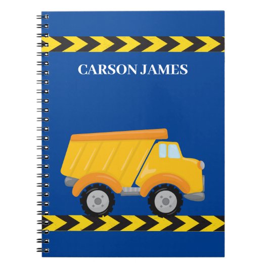 Gepersonaliseerde Jongens Dump Truck Blauw Kinder Notitieboek (Voorkant)