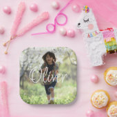 Gepersonaliseerde jongens foto verjaardag schattig papieren bordje (Feest)