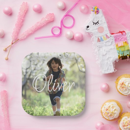 Gepersonaliseerde jongens foto verjaardag schattig papieren bordje (Feest)