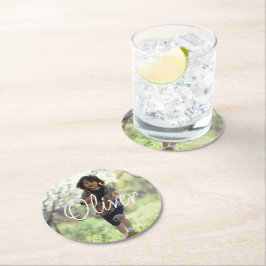 Gepersonaliseerde jongens foto verjaardag schattig ronde kartonnen onderzetter