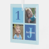 Gepersonaliseerde Jongens Fotocollage Blauwe Kerst Glas Ornament (Voorkant links)