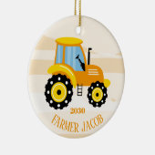 Gepersonaliseerde jongens - Gele Tractor - Kerstmi Keramisch Ornament (Rechts)