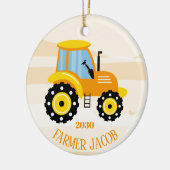 Gepersonaliseerde jongens - Gele Tractor - Kerstmi Keramisch Ornament (Links)