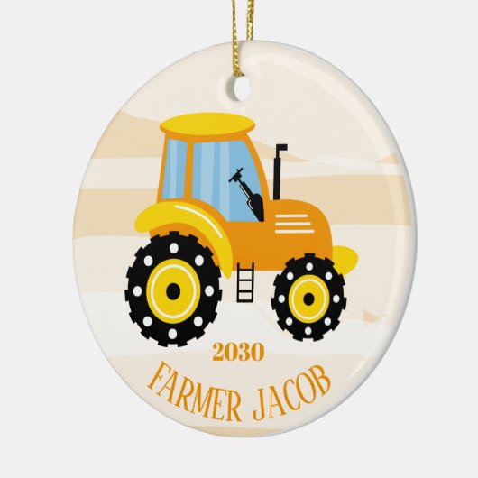 Gepersonaliseerde jongens - Gele Tractor - Kerstmi Keramisch Ornament (Links)