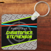 Gepersonaliseerde jongens Laser Label Theme Name I Sleutelhanger (Achterkant)