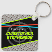 Gepersonaliseerde jongens Laser Label Theme Name I Sleutelhanger (Achterkant)