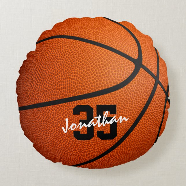 Gepersonaliseerde jongens meisjes basketbal rond k rond kussen (Voorkant)