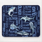 Gepersonaliseerde jongens naam haaien collage muismat (Voorkant)