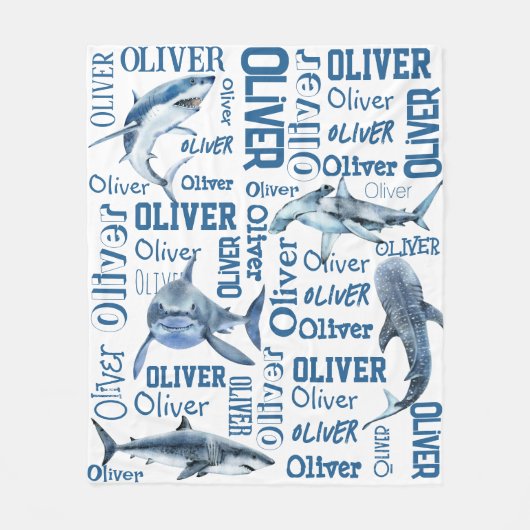 Gepersonaliseerde jongens noemen deken met haaien (Voorkant)