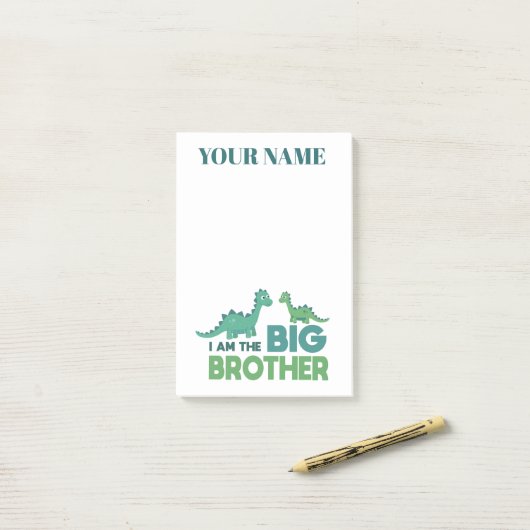 Gepersonaliseerde jongens noemen grote broer dinos post-it® notes (Op bureau)