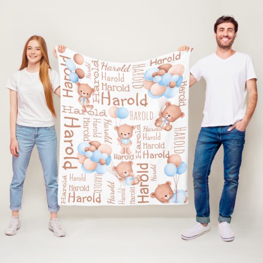 Gepersonaliseerde jongens noemen teddybeer met bal fleece deken (In situ)