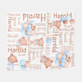 Gepersonaliseerde jongens noemen teddybeer met bal fleece deken (Voorkant (Horizontaal))