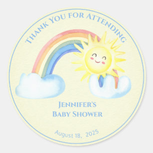Gepersonaliseerde jongens regenboogzon ronde sticker