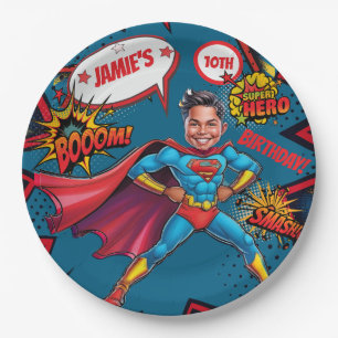 Gepersonaliseerde jongens 'superheld karikatuur papieren bordje
