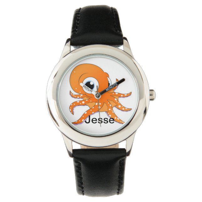 Gepersonaliseerde jongen's zwart duikers octopus n horloge (Voorkant)