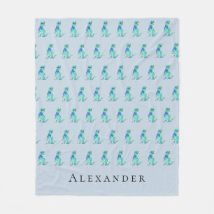 Gepersonaliseerde jongensnaam Dinosaur Blue Fleece Deken