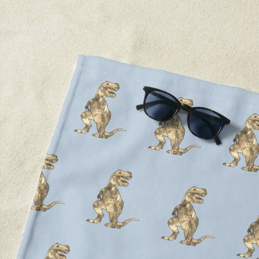 Gepersonaliseerde jongensnaam Dinosaur Blue Strandlaken (In situ)