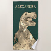 Gepersonaliseerde jongensnaam dinosaurus strandlaken (Voorkant)