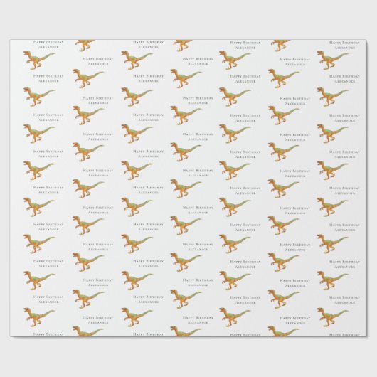 Gepersonaliseerde jongensnaam Happy Birthday Dinos Cadeaupapier (Vlak)