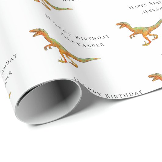 Gepersonaliseerde jongensnaam Happy Birthday Dinos Cadeaupapier (Rol Hoek)