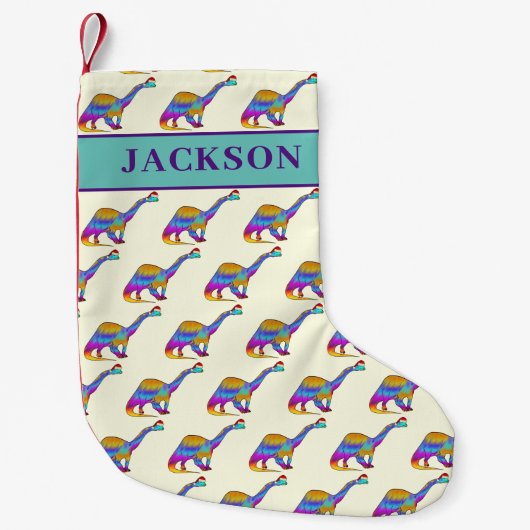 Gepersonaliseerde jongensnaam Kerstmis Dinosaurus Kleine Kerstsok (Voorkant)