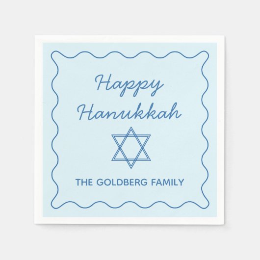 Gepersonaliseerde Joodse Ster Blauw Happy Chanoeka Servet (Voorkant)