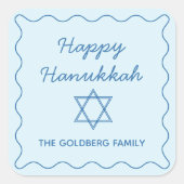Gepersonaliseerde Joodse Ster Blauw Happy Chanoeka Vierkante Sticker (Voorkant)