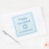 Gepersonaliseerde Joodse Ster Blauw Happy Chanoeka Vierkante Sticker (Envelop)