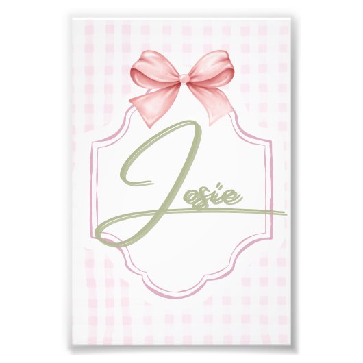Gepersonaliseerde Josie Baby Girl Nursery Bow & Gi Foto Afdruk (Voorkant)