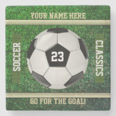 Gepersonaliseerde JOUW NAAM en nummer voetbal Stenen Onderzetter (Voorkant)