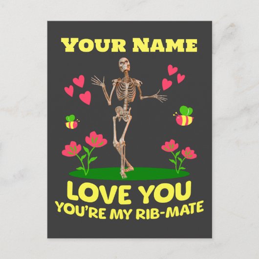 Gepersonaliseerde Jouw naam houdt van je skelet Va Briefkaart (Voorkant)