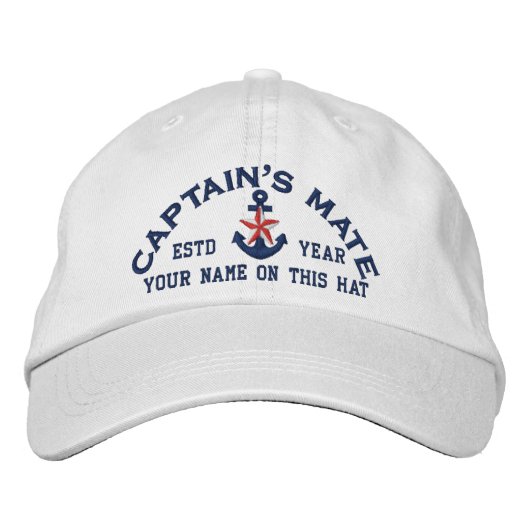 Gepersonaliseerde Jouw naam Jaar Captain's Mate St Geborduurde Pet (Voorkant)