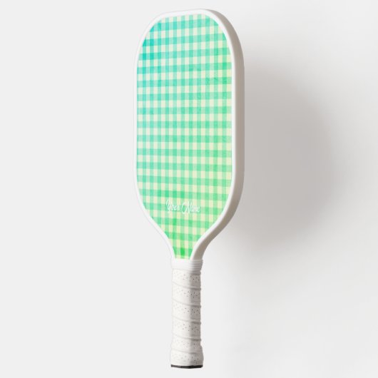 Gepersonaliseerde Jouw naam Ken Green Gingham Pickleball Paddle (Links)