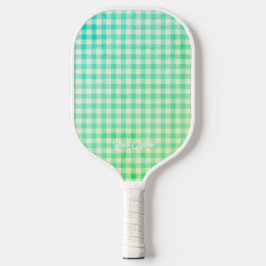 Gepersonaliseerde Jouw naam Ken Green Gingham Pickleball Paddle